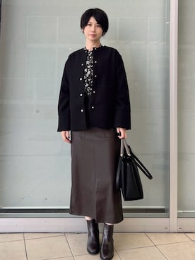 「アイテム（ノーカラーコート）」を使った、OPAQUE.CLIPスタッフさん（レディース・169cm）の秋コーディネート