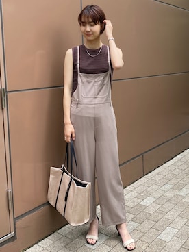 「OPAQUE.CLIP」｜「アイテム（オールインワン・サロペット）」を使った、OPAQUE.CLIPスタッフさん（レディース・158cm）の夏コーディネート