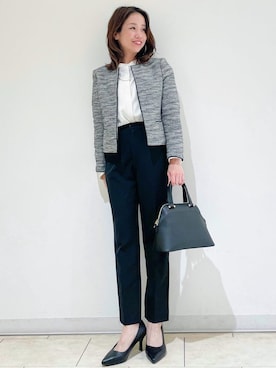 「OPAQUE.CLIP」｜「アイテム（ノーカラージャケット）」を使った、OPAQUE.CLIPスタッフさん（レディース・158cm）の冬コーディネート