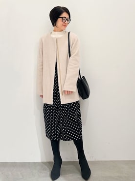 「OPAQUE.CLIP」｜「アイテム（ノーカラーコート）」を使った、OPAQUE.CLIPスタッフさん（レディース・161cm）の秋コーディネート