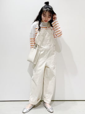 「OPAQUE.CLIP」｜「アイテム（オールインワン・サロペット）」を使った、OPAQUE.CLIPスタッフさん（レディース・158cm）の冬コーディネート