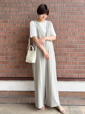 「OPAQUE.CLIP」｜「アイテム（オールインワン・サロペット）」を使った、OPAQUE.CLIPスタッフさん（レディース・161cm）の夏コーディネート