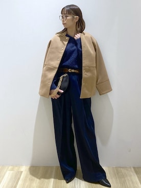 「アイテム（ノーカラーコート）」を使った、OPAQUE.CLIPスタッフさん（レディース・156cm）の冬コーディネート