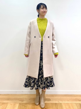 「OPAQUE.CLIP」｜「アイテム（ノーカラーコート）」を使った、OPAQUE.CLIPスタッフさん（レディース・158cm）の秋コーディネート