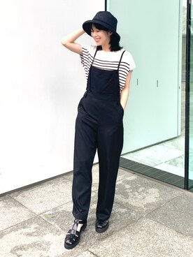 「OPAQUE.CLIP」｜「アイテム（オールインワン・サロペット）」を使った、OPAQUE.CLIPスタッフさん（レディース・158cm）の夏コーディネート