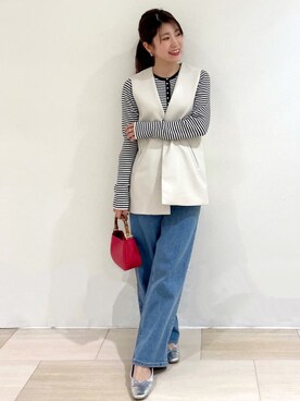 「OPAQUE.CLIP」｜「アイテム（ノーカラージャケット）」を使った、OPAQUE.CLIPスタッフさん（レディース・158cm）の春コーディネート