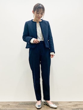 「OPAQUE.CLIP」｜「アイテム（ノーカラージャケット）」を使った、OPAQUE.CLIPスタッフさん（レディース・158cm）の冬コーディネート