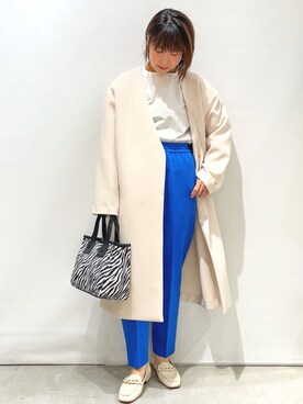 「OPAQUE.CLIP」｜「アイテム（ノーカラーコート）」を使った、OPAQUE.CLIPスタッフさん（レディース・158cm）の春コーディネート
