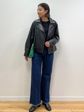 「OPAQUE.CLIP」｜「アイテム（ライダースジャケット）」を使った、OPAQUE.CLIPスタッフさん（レディース・158cm）の秋コーディネート