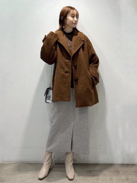 「体型カバー」｜「アイテム（チェスターコート）」を使った、OPAQUE.CLIPスタッフさん（レディース・161cm）の冬コーディネート