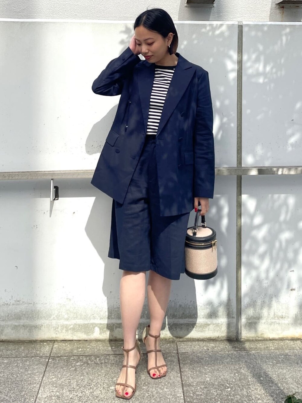 新品　人気完売品　大草直子さん　コラボ　麻混　ダブルジャケット　L ◇【大草直子さんコラボ】麻混ダブルジャケット セットアップ