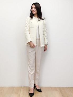 「OPAQUE.CLIP」｜「アイテム（ノーカラージャケット）」を使った、OPAQUE.CLIPスタッフさん（レディース・170cm）の冬コーディネート