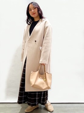 「OPAQUE.CLIP」｜「アイテム（ノーカラーコート）」を使った、OPAQUE.CLIPスタッフさん（レディース・158cm）の冬コーディネート