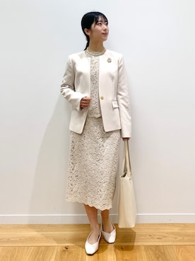 「OPAQUE.CLIP」｜「アイテム（ノーカラージャケット）」を使った、OPAQUE.CLIPスタッフさん（レディース・158cm）の冬コーディネート