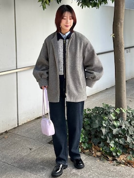 「アイテム（ノーカラーコート）」を使った、OPAQUE.CLIPスタッフさん（レディース・158cm）の冬コーディネート