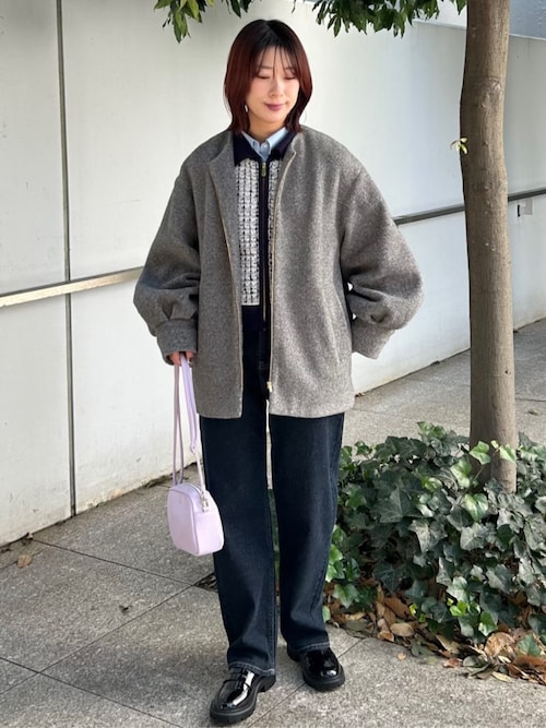 セール】もこもこノーカラージップミドルコート【洗える】（ノーカラー