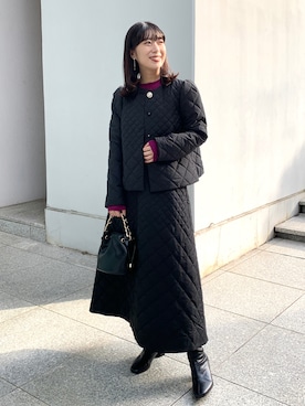 「OPAQUE.CLIP」｜「アイテム（ノーカラージャケット）」を使った、OPAQUE.CLIPスタッフさん（レディース・158cm）の秋コーディネート