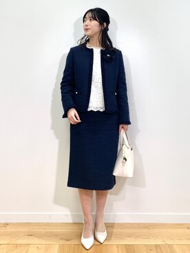 「OPAQUE.CLIP」｜「アイテム（ノーカラージャケット）」を使った、OPAQUE.CLIPスタッフさん（レディース・158cm）の冬コーディネート