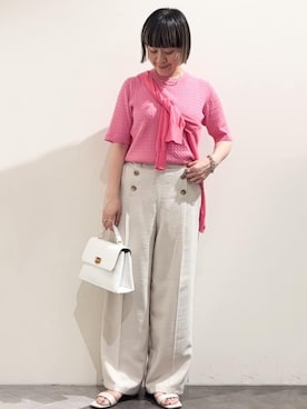 「ケーブルニット」｜「アイテム（サンダル）」を使った、OPAQUE.CLIPスタッフさん（レディース・156cm）の夏コーディネート