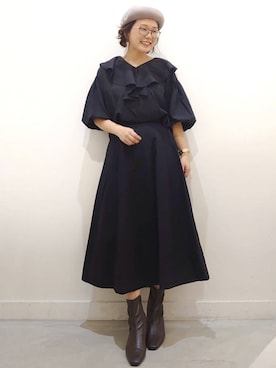 「OPAQUE.CLIP」｜「アイテム（ハンチング/ベレー帽）」を使った、OPAQUE.CLIPスタッフさん（レディース・167cm）の秋コーディネート