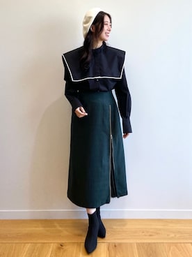 「OPAQUE.CLIP」｜「アイテム（ハンチング/ベレー帽）」を使った、OPAQUE.CLIPスタッフさん（レディース・158cm）の秋コーディネート