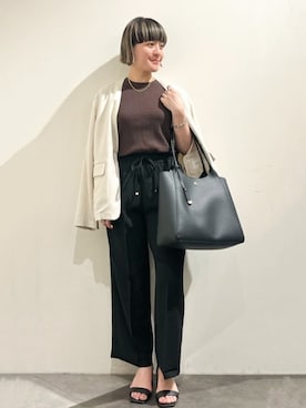 「サマーニット」｜「アイテム（ノーカラージャケット）」を使った、OPAQUE.CLIPスタッフさん（レディース・156cm）の春コーディネート