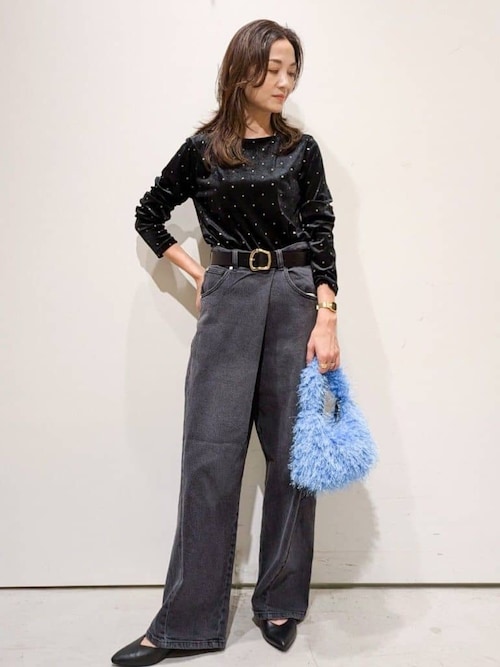 セール】ストレッチラップデザインワイドデニム／オーガニックコットン