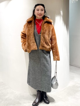 「アイテム（その他ヘアアクセサリー）」を使った、OPAQUE.CLIPスタッフさん（レディース・155cm）の冬コーディネート