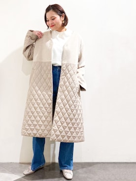 「OPAQUE.CLIP」｜「アイテム（ノーカラーコート）」を使った、OPAQUE.CLIPスタッフさん（レディース・158cm）の秋コーディネート