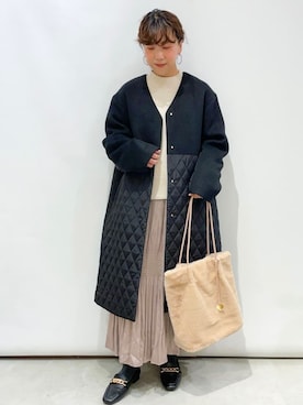 「OPAQUE.CLIP」｜「アイテム（ノーカラーコート）」を使った、OPAQUE.CLIPスタッフさん（レディース・158cm）の秋コーディネート