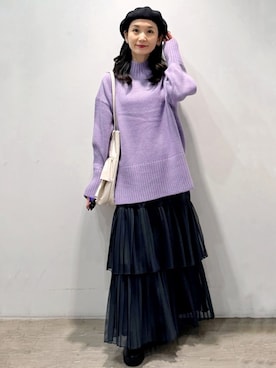 「ティアードスカート」｜「アイテム（ハンチング/ベレー帽）」を使った、OPAQUE.CLIPスタッフさん（レディース・156cm）の秋コーディネート