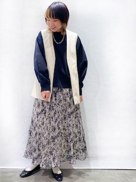 「OPAQUE.CLIP」｜「アイテム（ノーカラージャケット）」を使った、OPAQUE.CLIPスタッフさん（レディース・158cm）の春コーディネート