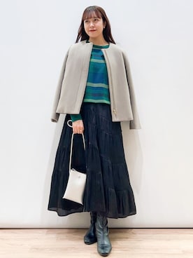 「オペークドットクリップ」｜「アイテム（ノーカラーコート）」を使った、OPAQUE.CLIPスタッフさん（レディース・158cm）の秋コーディネート