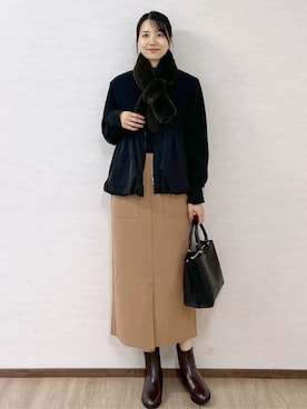 「アイテム（ノーカラーコート）」を使った、OPAQUE.CLIPスタッフさん（レディース・174cm）の秋コーディネート