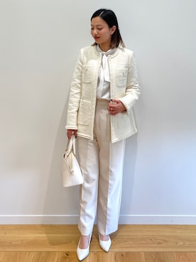 「OPAQUE.CLIP」｜「アイテム（ノーカラージャケット）」を使った、OPAQUE.CLIPスタッフさん（レディース・159cm）の冬コーディネート