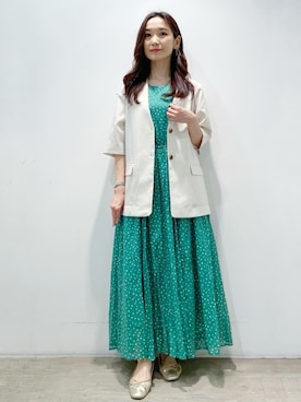「OPAQUE.CLIP」｜「アイテム（ノーカラージャケット）」を使った、OPAQUE.CLIPスタッフさん（レディース・156cm）の夏コーディネート
