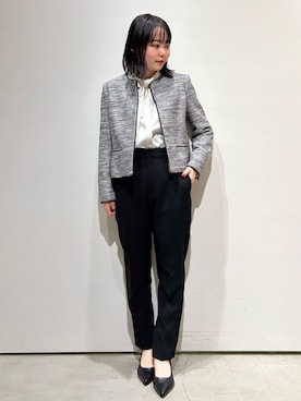 「OPAQUE.CLIP」｜「アイテム（ノーカラージャケット）」を使った、OPAQUE.CLIPスタッフさん（レディース・151cm）の冬コーディネート