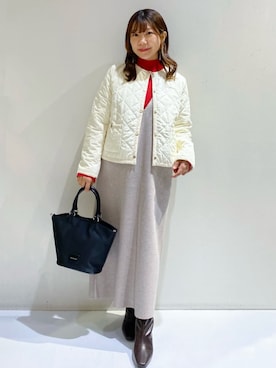 「アイテム（ノーカラージャケット）」を使った、OPAQUE.CLIPスタッフさん（レディース・147cm）の秋コーディネート