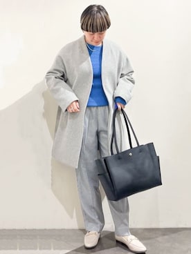 「OPAQUE.CLIP」｜「アイテム（ノーカラーコート）」を使った、OPAQUE.CLIPスタッフさん（レディース・156cm）の冬コーディネート