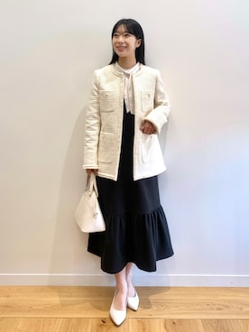 「OPAQUE.CLIP」｜「アイテム（ノーカラージャケット）」を使った、OPAQUE.CLIPスタッフさん（レディース・158cm）の冬コーディネート