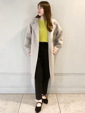 「OPAQUE.CLIP」｜「アイテム（ノーカラーコート）」を使った、OPAQUE.CLIPスタッフさん（レディース・160cm）の冬コーディネート