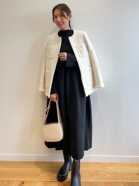 「OPAQUE.CLIP」｜「アイテム（ノーカラージャケット）」を使った、OPAQUE.CLIPスタッフさん（レディース・162cm）の冬コーディネート