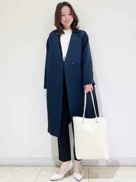「OPAQUE.CLIP」｜「アイテム（ノーカラージャケット）」を使った、OPAQUE.CLIPスタッフさん（レディース・158cm）の冬コーディネート