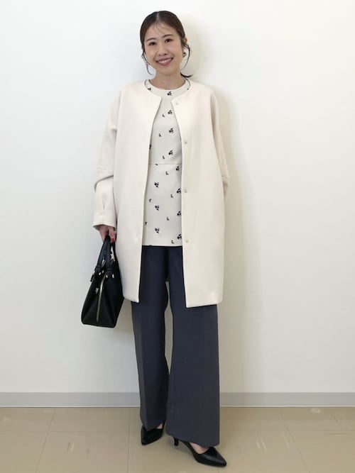 フォルムスリーブミドルコート【洗濯機OK】（ノーカラーコート