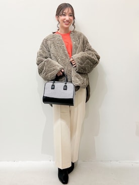 「新星WEARISTAにエントリー」｜「アイテム（ノーカラーコート）」を使った、OPAQUE.CLIPスタッフさん（レディース・157cm）の冬コーディネート