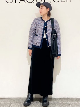 「ベロアスカート」｜「アイテム（ブーツ）」を使った、OPAQUE.CLIPスタッフさん（レディース・154cm）の秋コーディネート
