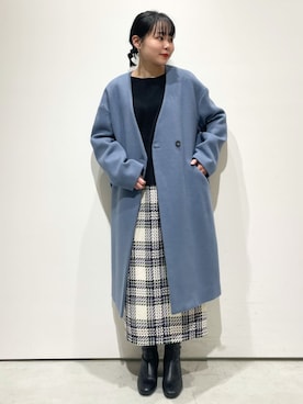 「OPAQUE.CLIP」｜「アイテム（ノーカラーコート）」を使った、OPAQUE.CLIPスタッフさん（レディース・158cm）の冬コーディネート