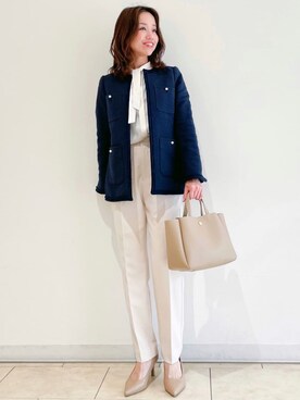 「OPAQUE.CLIP」｜「アイテム（ノーカラージャケット）」を使った、OPAQUE.CLIPスタッフさん（レディース・158cm）の春コーディネート