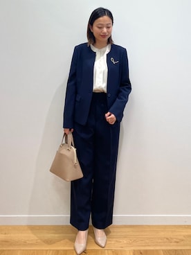 「OPAQUE.CLIP」｜「アイテム（ノーカラージャケット）」を使った、OPAQUE.CLIPスタッフさん（レディース・159cm）の春コーディネート