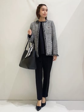 「OPAQUE.CLIP」｜「アイテム（ノーカラージャケット）」を使った、OPAQUE.CLIPスタッフさん（レディース・161cm）の冬コーディネート